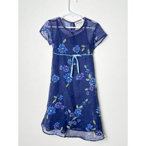 Amy Byer Girls Navy Blue Floral Chiffon Overlay Dress Size 4 Short Sleeve